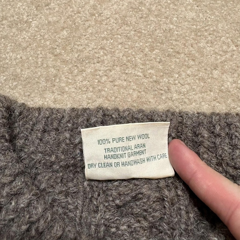 Vtg Blarney Woollen Mills Sweater Medium Brown Wool Cable Knit Aran Fisherman - Picture 3 of 7
